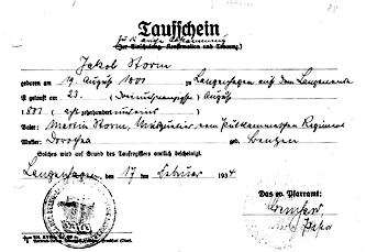 Taufschein von Jacob Storm