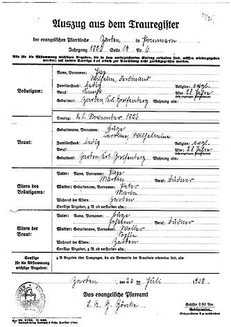 Auszug aus dem Trauregister Pape-buege1856