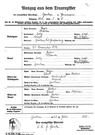 Auszug aus dem Trauregister Pape-Peter 1812